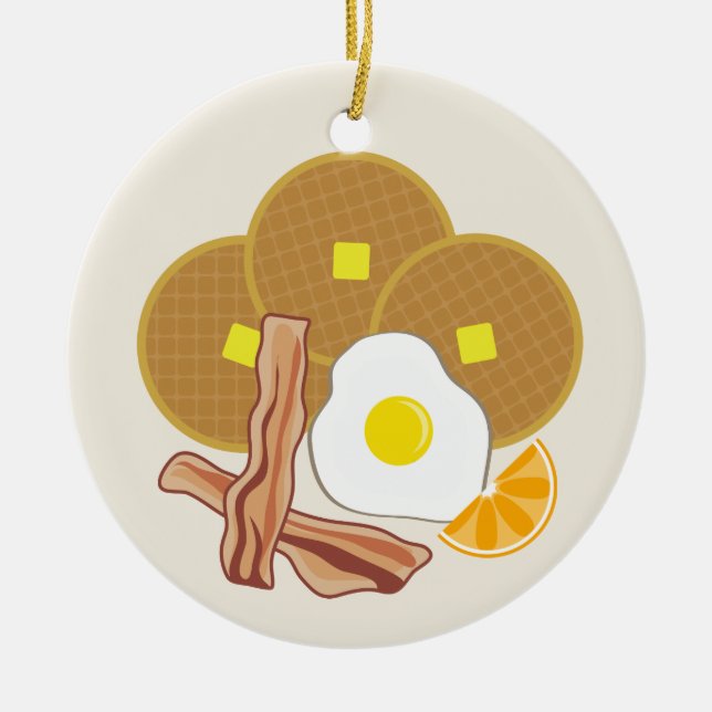 De Cerâmica Waffles, bacon e ovo do ornamento do pequeno (Frente)