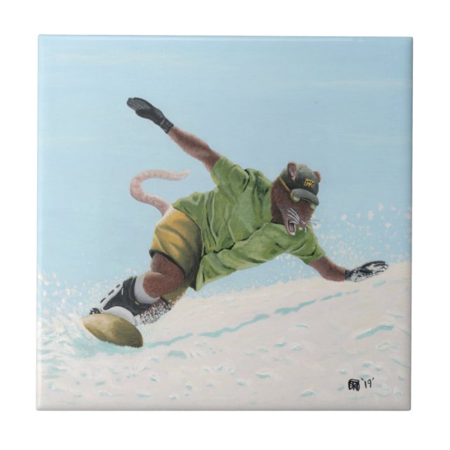 De Cerâmica Wererat Snowboarder Fantasy Art Azulejo cerâmico (Frente)