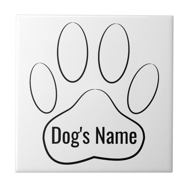 De Cerâmica White Dog Paw Imprimir Adicionar Nome Azulejo (Frente)