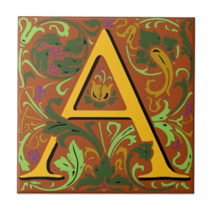 De Cerâmica Wm Morris Ornamentado - Letra "A", Azulejo inicial