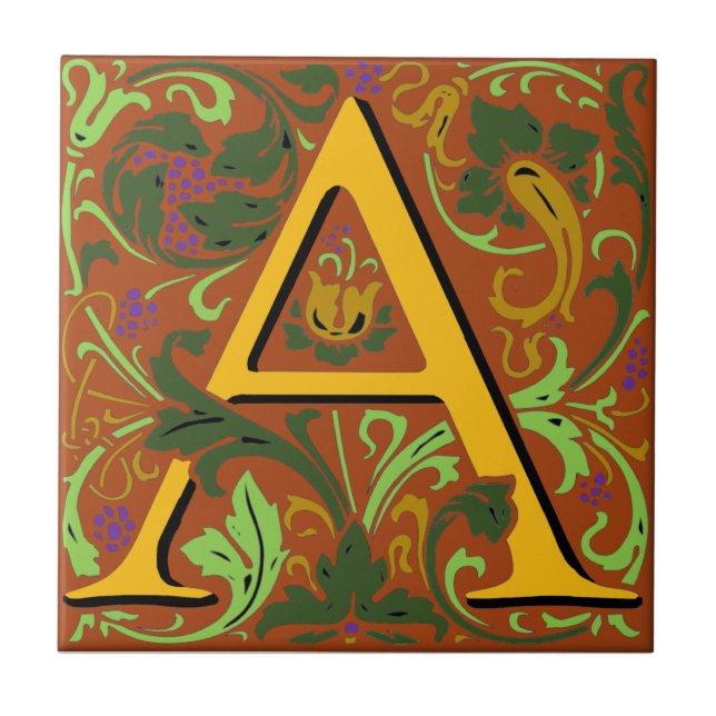 De Cerâmica Wm Morris Ornamentado - Letra "A", Azulejo inicial (Frente)