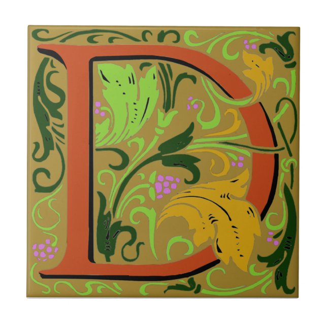 De Cerâmica Wm Morris Ornamentado - Letra "D", Azulejo inicial (Frente)