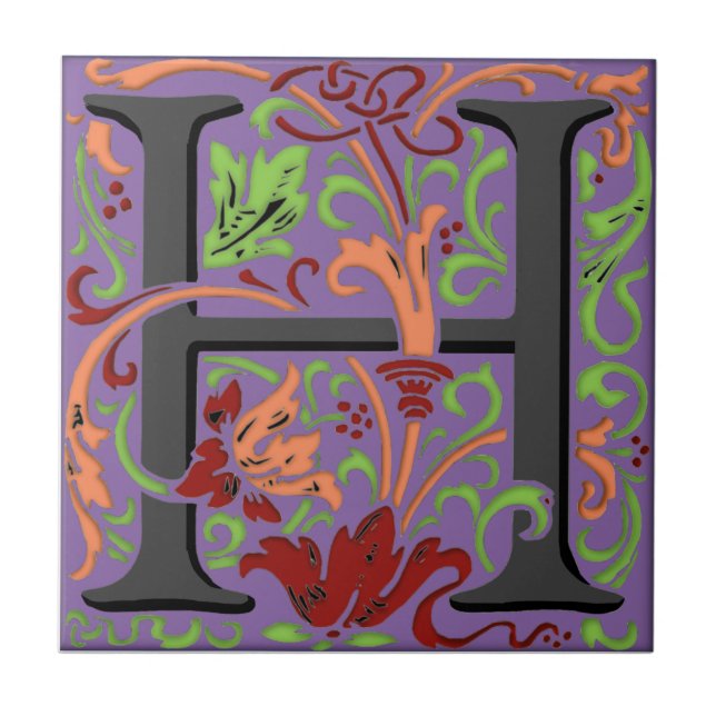 De Cerâmica Wm Morris Ornamentado - Letra "H", Azulejo inicial (Frente)