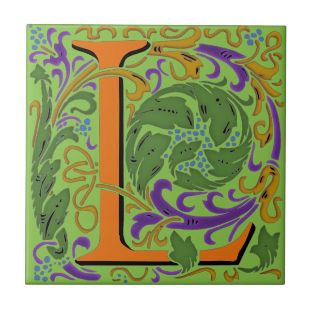 De Cerâmica Wm Morris Ornamentado - Letra "L", Azulejo inicial (Frente)