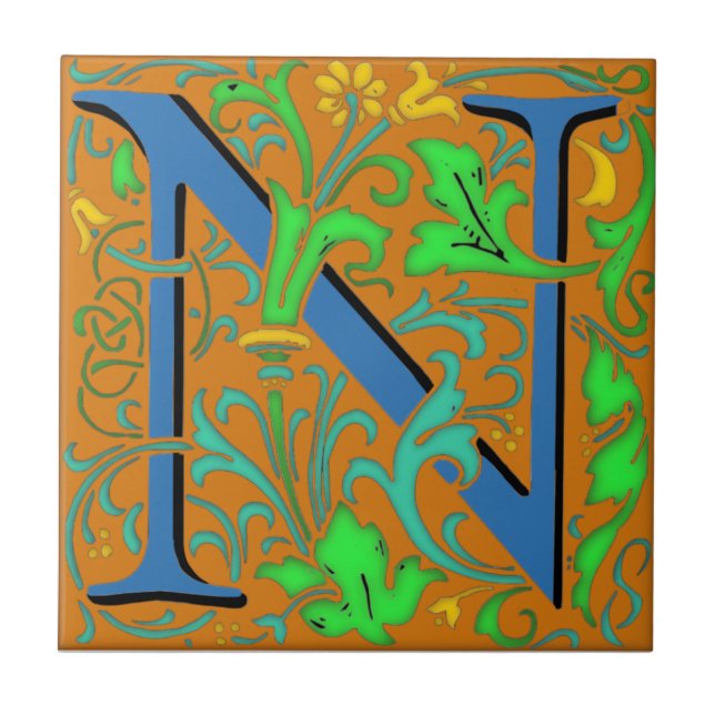 De Cerâmica Wm Morris Ornamentado - Letra "N", Azulejo Cerâmic (Frente)