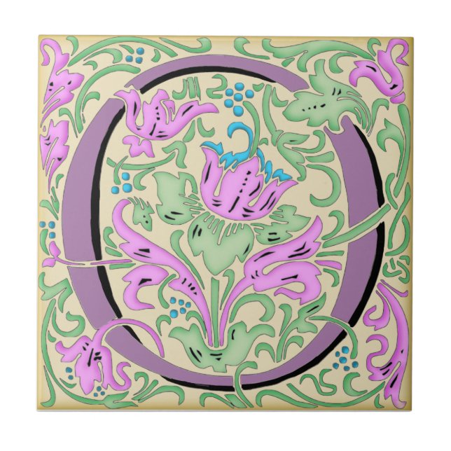 De Cerâmica Wm Morris Ornamentado - Letra "O", Azulejo inicial (Frente)