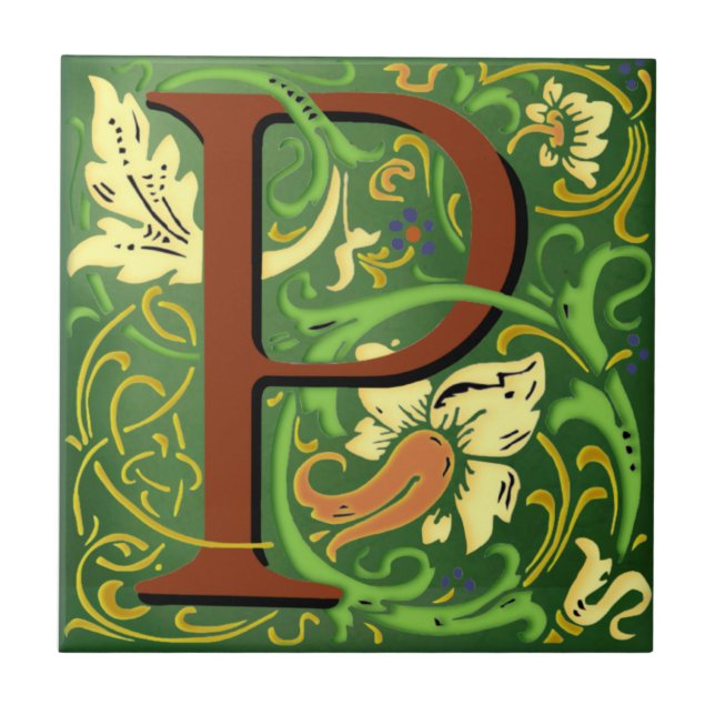 De Cerâmica Wm Morris Ornamentado - Letra "P", Azulejo inicial (Frente)