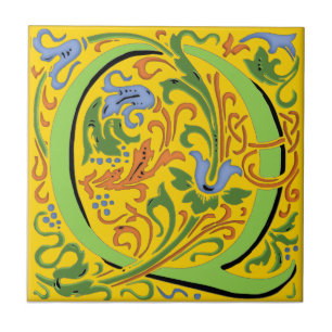 De Cerâmica Wm Morris Ornamentado - Letra "Q", Azulejo inicial