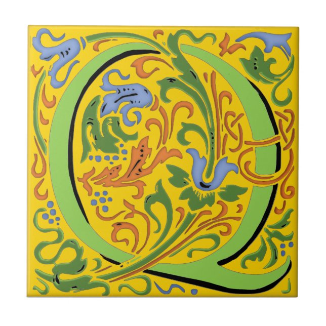 De Cerâmica Wm Morris Ornamentado - Letra "Q", Azulejo inicial (Frente)