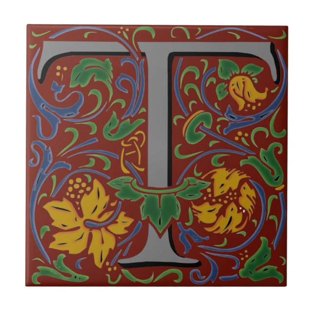 De Cerâmica Wm Morris Ornamentado - Letra "T", Azulejo inicial (Frente)