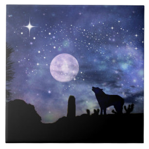De Cerâmica Wolf and Moon Azulejo Art