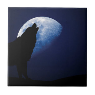 De Cerâmica Wolf Howling no Azulejo Decorativo da Lua