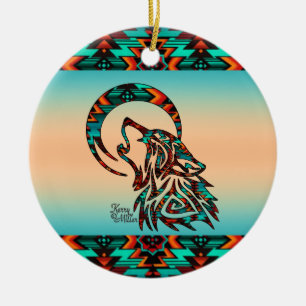 De Cerâmica Wolf Tribal Howling No Ornamento Cerâmico Da Lua