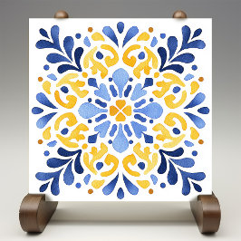 De Cerâmica Yellow Fleur-de-Lis Azulejo Print
