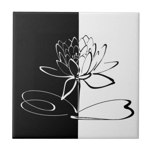 De Cerâmica Yin Yang Black White Lotus Blossom Azulejo (Frente)
