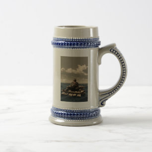 De Cerveja À deriva caneca azul mão esquerda