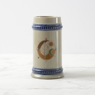 De Cerveja Caneca Boho Folha Sol Lua Tons Terrosos Abstrato