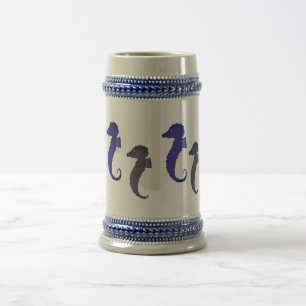 De Cerveja Caneca - Cavalos-marinhos em azul e Cinza
