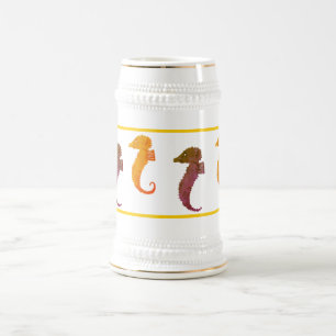 De Cerveja Caneca - Cavalos-marinhos em castanho e laranja