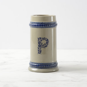 De Cerveja Caneca com Monograma da Letra P Floral Azul