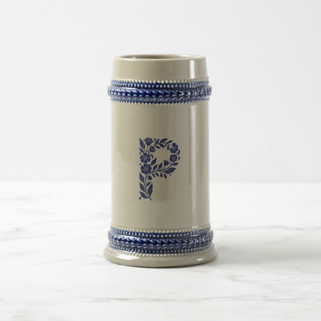 De Cerveja Caneca com Monograma da Letra P Floral Azul (Centro)