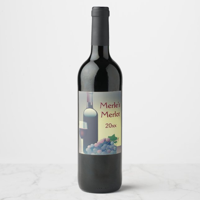 De Cerveja Rótulo do Vinho Garrafa e Uva Design (Frente)