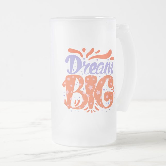 De Cerveja Vidro Jateado Caneca com brilho Sonhe Grande (Frente Esquerda)