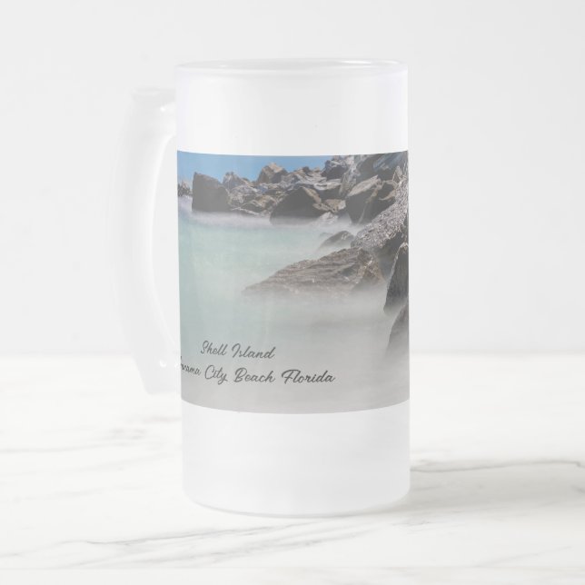 De Cerveja Vidro Jateado Caneca Geada com Rochas e Ondas da Ilha Shell (Frente Esquerda)