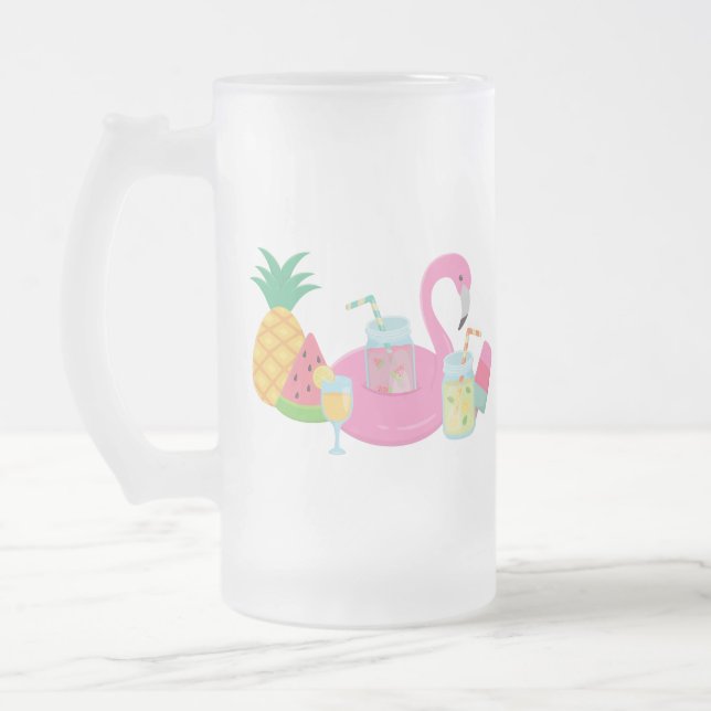 De Cerveja Vidro Jateado Caneca geada festa Flamingo Rosa (Esquerda)