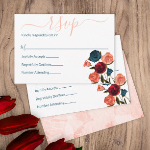 De Conselho Peach, Burgundy, Rosas Verdes Teais, RSVP — Cartão