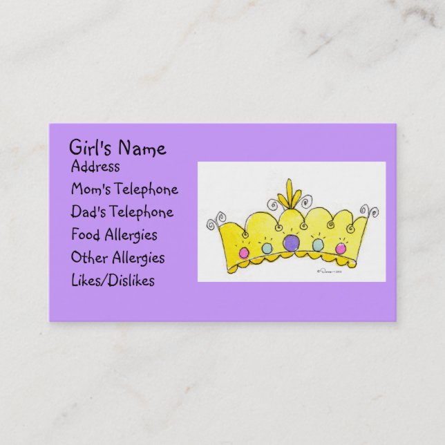 De Contato Princesa Coroa - cartão das meninas (Frente)