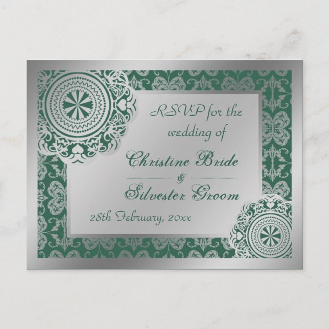 De Convite Árabe Silver Lace, cartão postal RSVP (Frente)