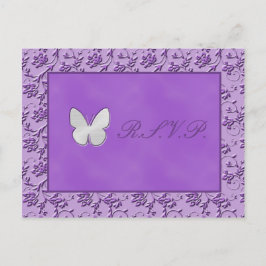 De Convite Borboleta prateada no cartão postal R.S.V.P. roxo