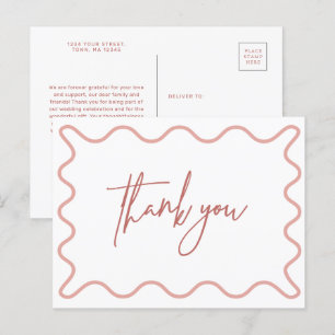 De Convite Borda ondulada rosa Obrigado cartão postal