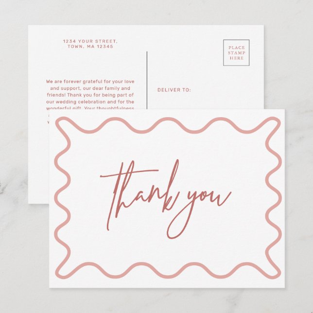De Convite Borda ondulada rosa Obrigado cartão postal (Frente/Verso)