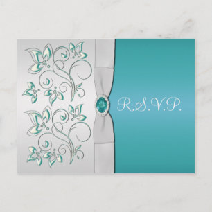 De Convite Cartão postal Aqua-Marine e Silver R.S.V.P.
