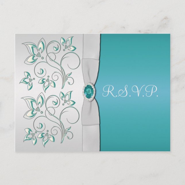 De Convite Cartão postal Aqua-Marine e Silver R.S.V.P. (Frente)
