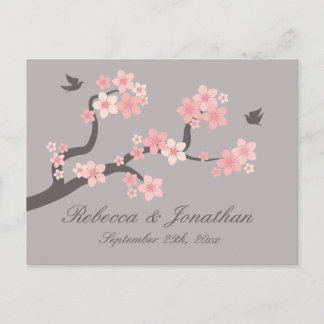 De Convite Cartão postal Cherry Blossom rosa/cinza RSVP