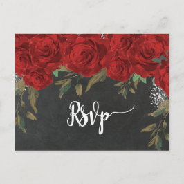 De Convite Cartão postal do casamento rsvp do rosa vermelha f