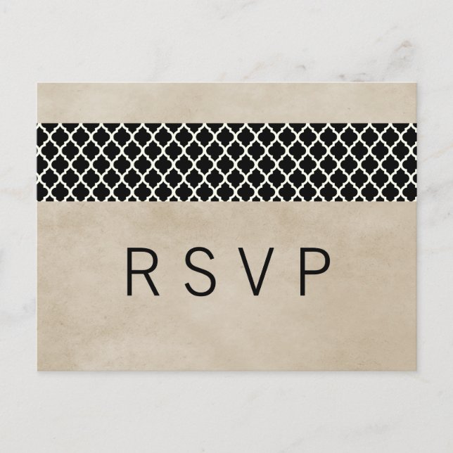De Convite Cartão postal Ebony Rustic Quatrefoil RSVP (Frente)