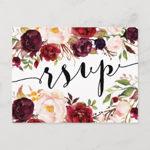 De Convite Cartão postal Floral Burgundy Marsala RSVP