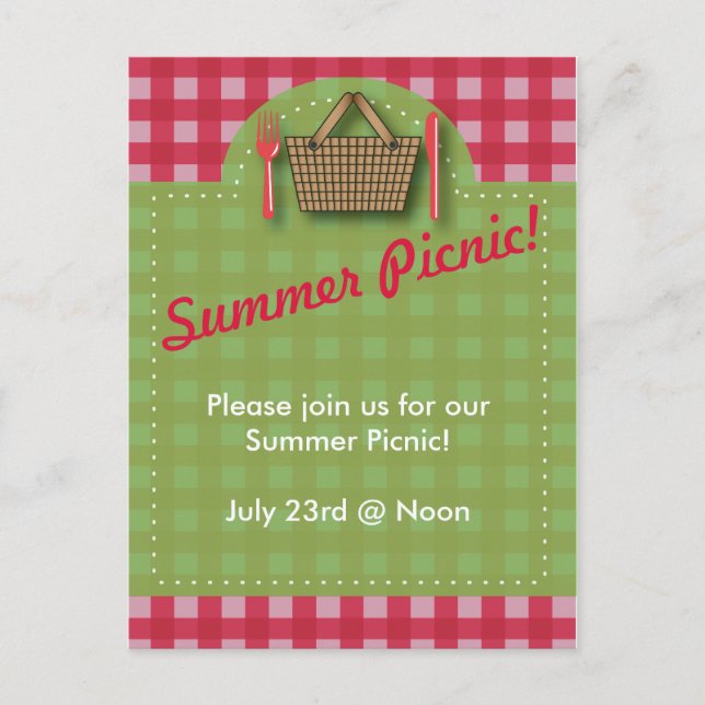 De Convite Cartão postal Picnic Gingham Summer (Frente)