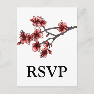 De Convite Cartão postal Red Simple Cherry Blossoms RSVP