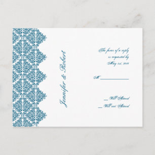 De Convite Cartão postal RSVP Azul Damask
