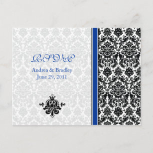 De Convite Cartão postal RSVP Azul, Preto, Branco