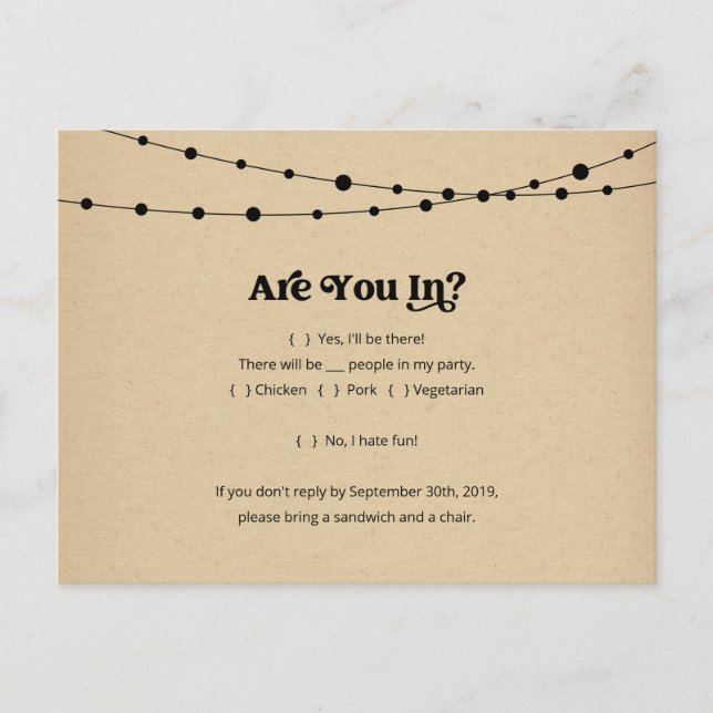 De Convite Cartão postal RSVP Engraçado e Divertido - Kraft R (Frente)