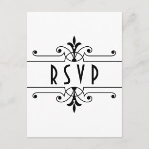 De Convite Cartão postal RSVP Ornamental do Rico Ebony v2