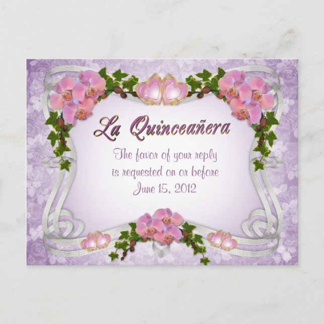 De Convite Cartão postal RSVP Qiuneanera (Frente)