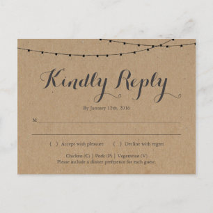 De Convite Cartão postal RSVP   Rustic Kraft