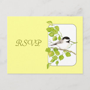 De Convite Cartão postal RSVP Wedding, Bird, Nature Chickadee